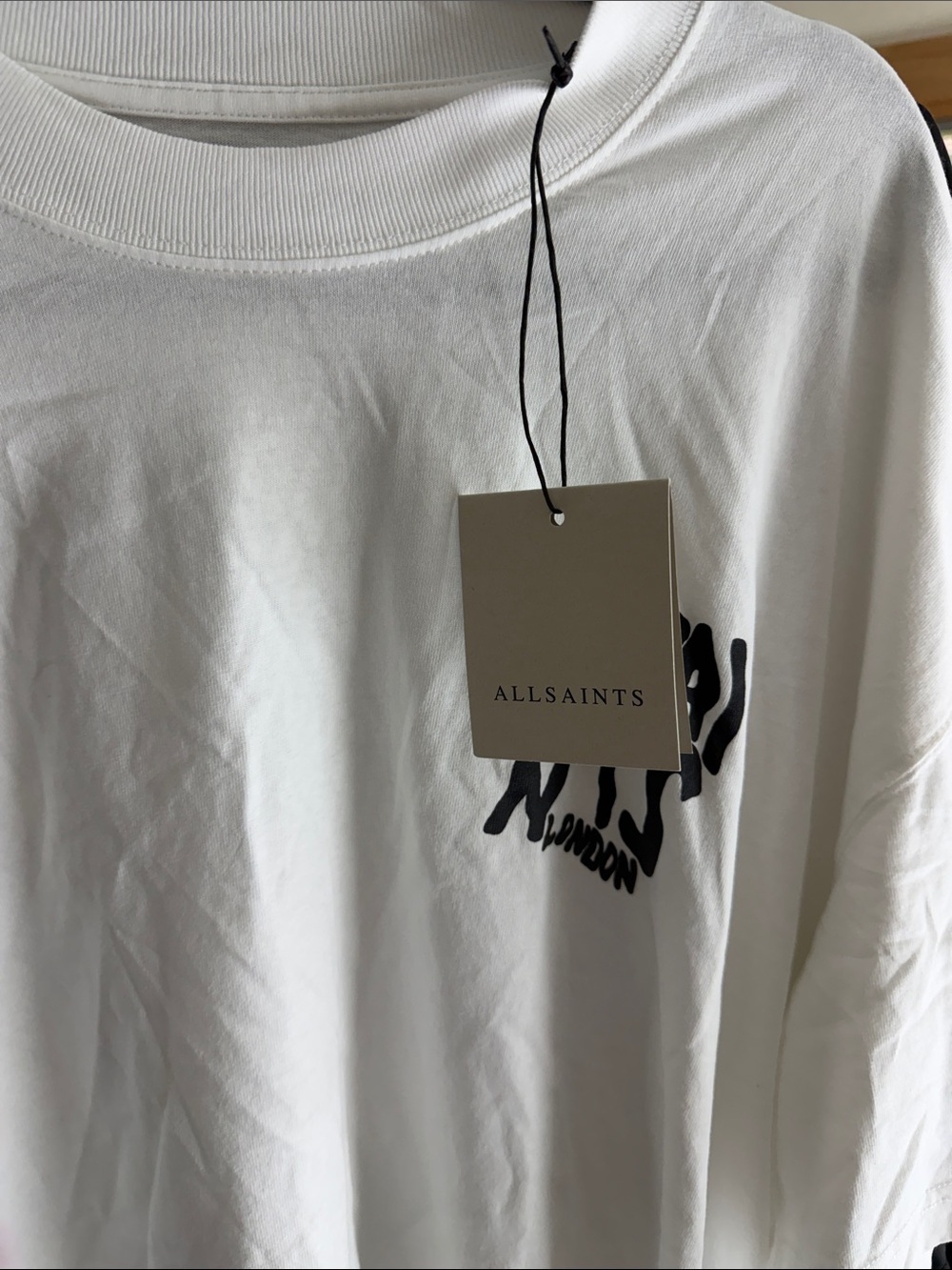 AllSaints White T-Shirt with Black Chest Logo - Picture 3 of 6